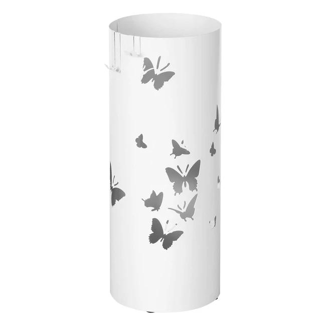 Soporte de Paraguas Songmics Cilíndrico con Gancho y Bandeja de Goteo Blanco LUC10W