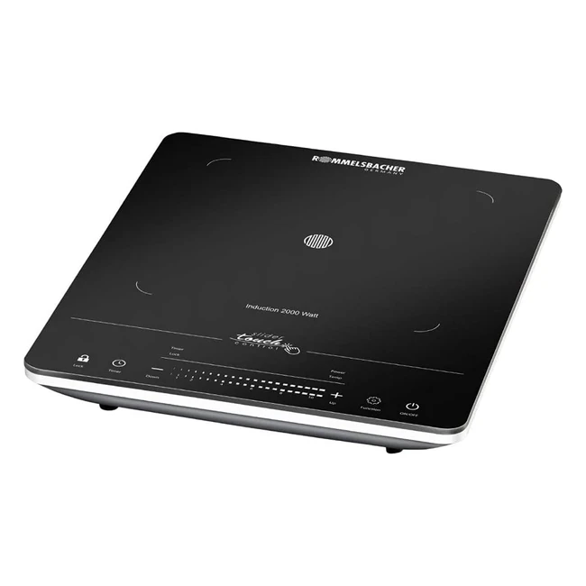 Rommelsbacher CT 2020in Einzelkochfeld Induktion Glas-Keramik Touch Control Topferkennung 10 Leistungsstufen 10 Temperaturstufen 60-220°C Timer Abschaltautomatik 2000 Watt Schwarz