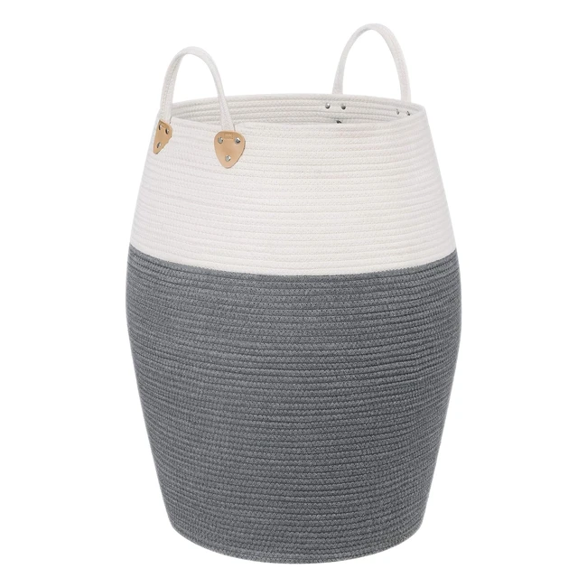 Panier à linge en corde de coton avec poignées - Gris/Beige - 125L