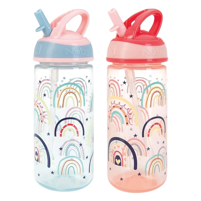 Nuby Super Flip Water Bottle - No Spill Sippy Cup - 540ml - Rainbows - Pack of 2