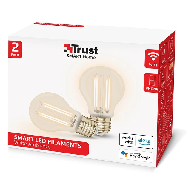 Trust WiFi E27 Smart Bulb Filament LED Bulb - Works with Alexa & Google Home - No Hub - Warm to Cool Vintage Light - 2 Pack