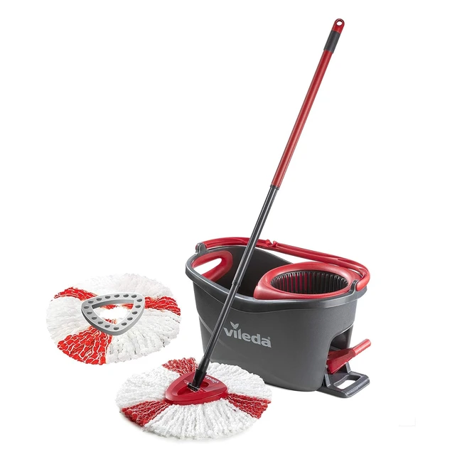 Vileda Turbo Microfibre Mop and Bucket Set - Extra 2in1 Head Replacement - Clean Floors Efficiently - Red