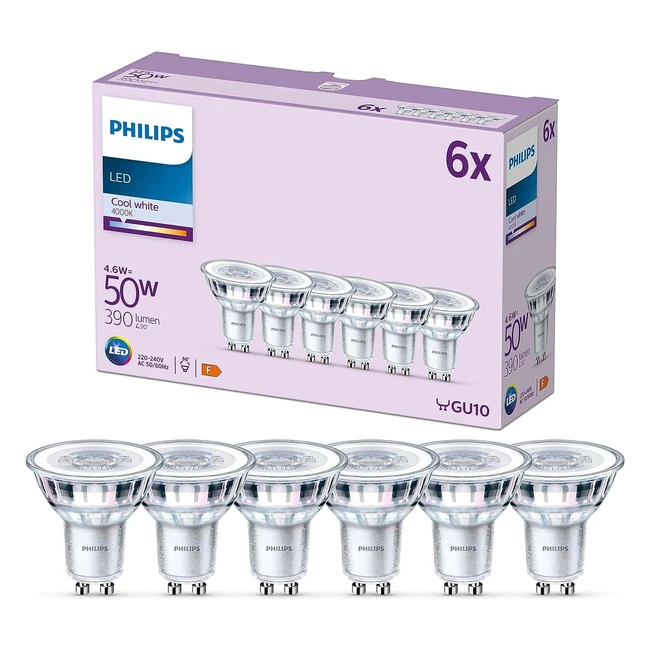 Philips LED Classic Spot Light Bulb 6 Pack Cool White 4000K GU10 50W Non Dimmable