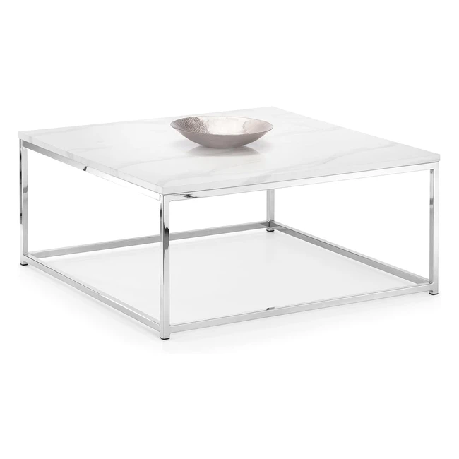Julian Bowen Scala Coffee Table - White Marble Effect - Chrome - H40 W90 D90cm