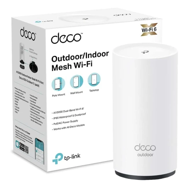TP-Link Deco X50 Outdoor Mesh WiFi 6 - Dualband Gigabit Ports - IP65 Dust & Water Resistant - Covers up to 230m2 - Works with Alexa & Google Home - Pack of 1