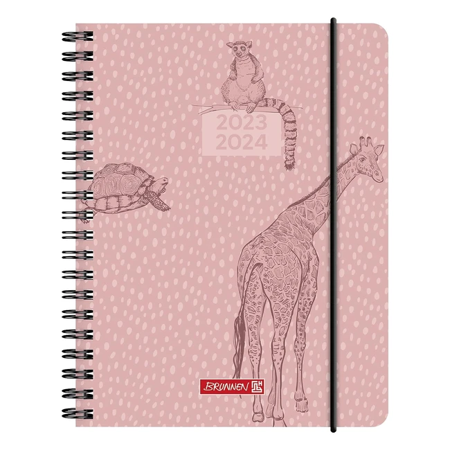 Brunnen Schulkalender Wildtiere 2023-2024, 2 Seiten, 1 Woche, A6 Pink