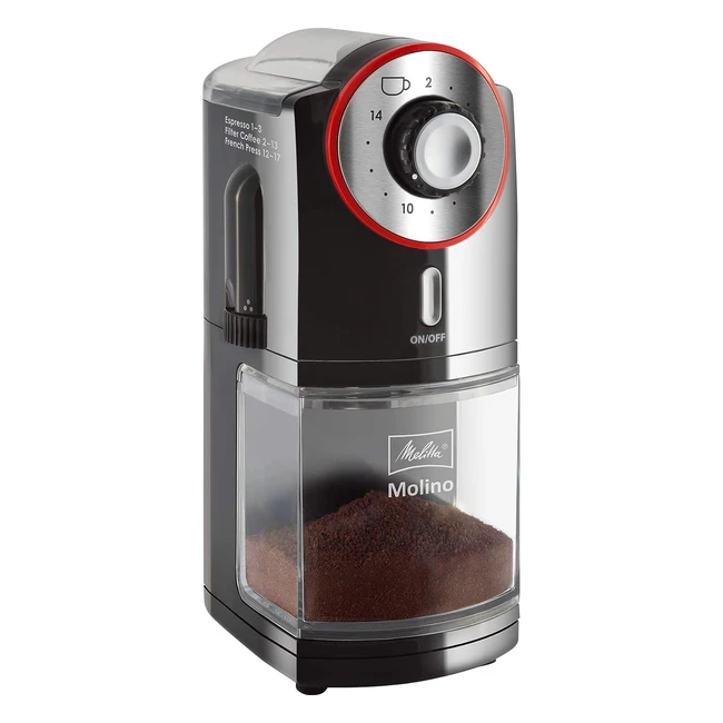 Melitta 101901 Molino Kaffeemühle 100 W - Professionelles Scheibenmahlwerk, 17-stufige Mahlgradeinstellung
