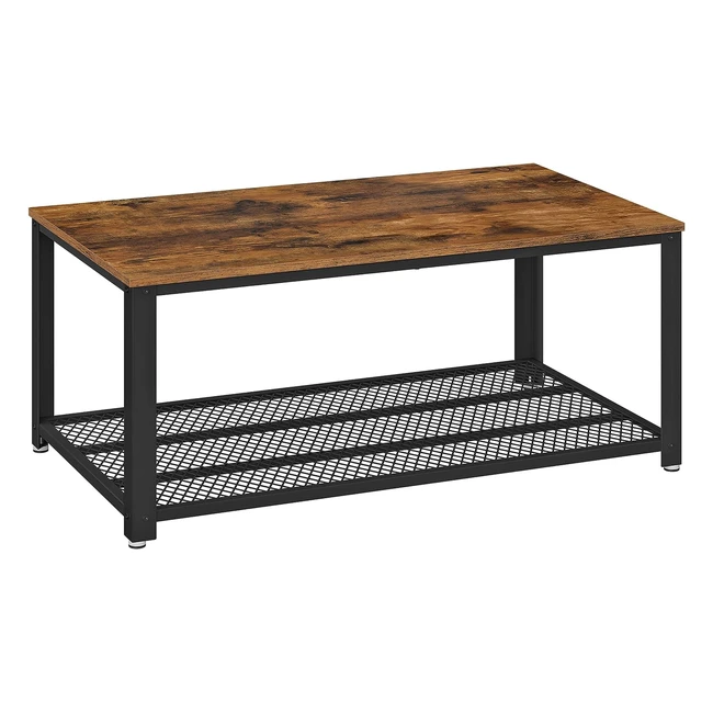 VASAGLE Coffee Table - Industrial Side Table with Storage Shelf - Easy Assembly - Rustic Brown