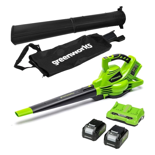 Greenworks Cordless Leaf Blower and Vacuum - 322kmh, 9m3min - 2x24V Batteries