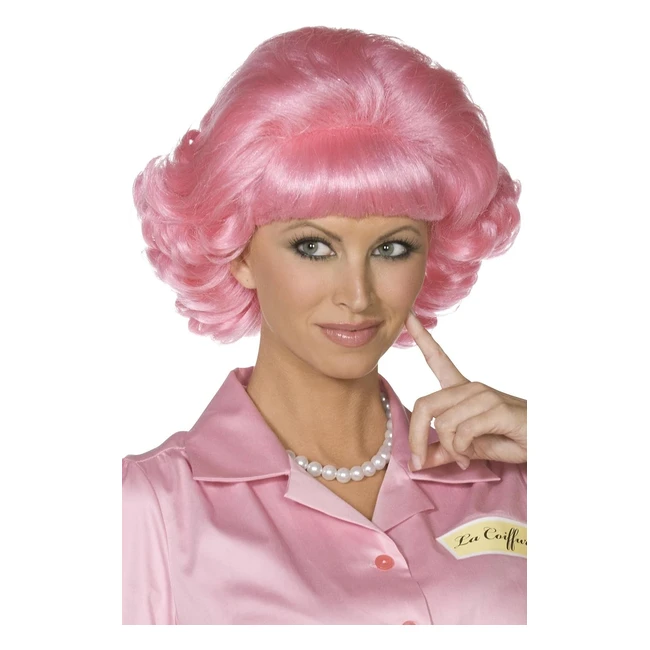 Peluca de Frenchy de Grease corta y rizada - Color rosa - Tamaño único