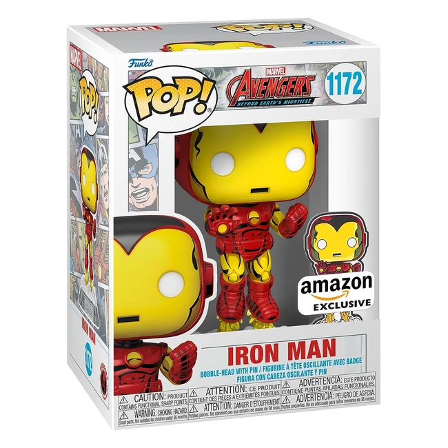 Funko Pop Marvel A60 Comic Iron Man avec Pin's en émail - Exclusivité Amazon