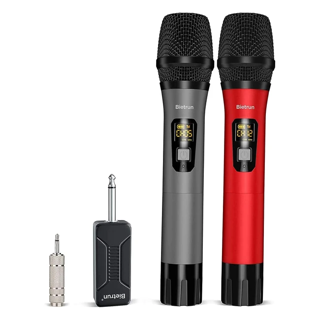 Microfono Karaoke Wireless UHF Bietrun - 6 Ore Lavorative - Rosso e Grigio