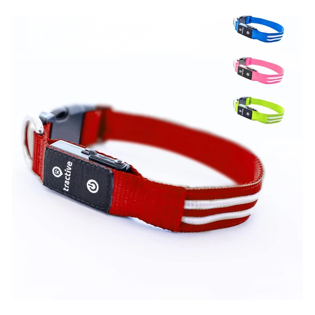 Collare Luminoso per Cani Tractive LED M Rosso - Impermeabile USB Ricaricabile