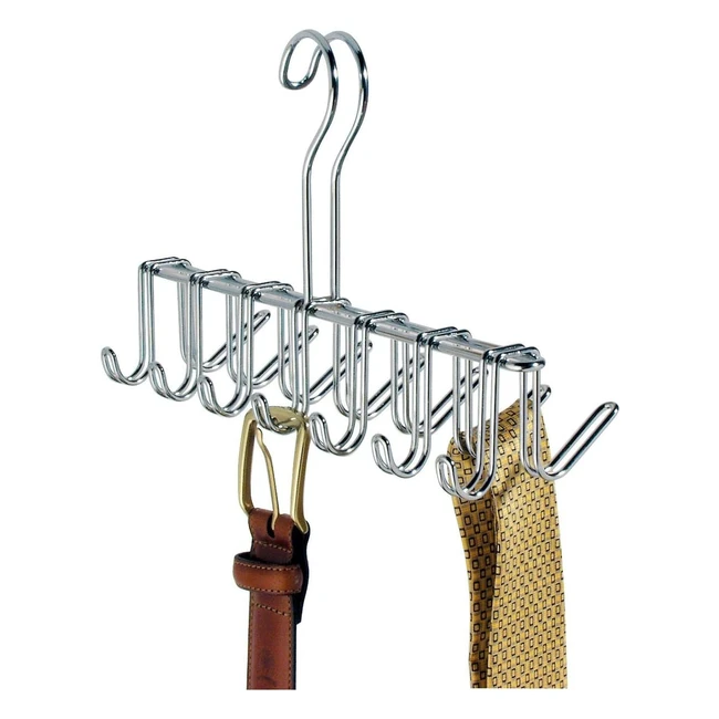 InterDesign Classico Krawatten- und Gürtelhalter Chrom, 14 Haken, platzsparend