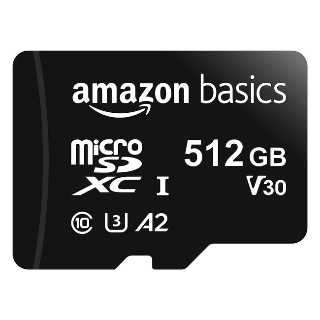 Amazon Basics MicroSDXC 512GB with SD Adapter A2 U3 - High Speed, Wide Compatibility, Reliable Storage