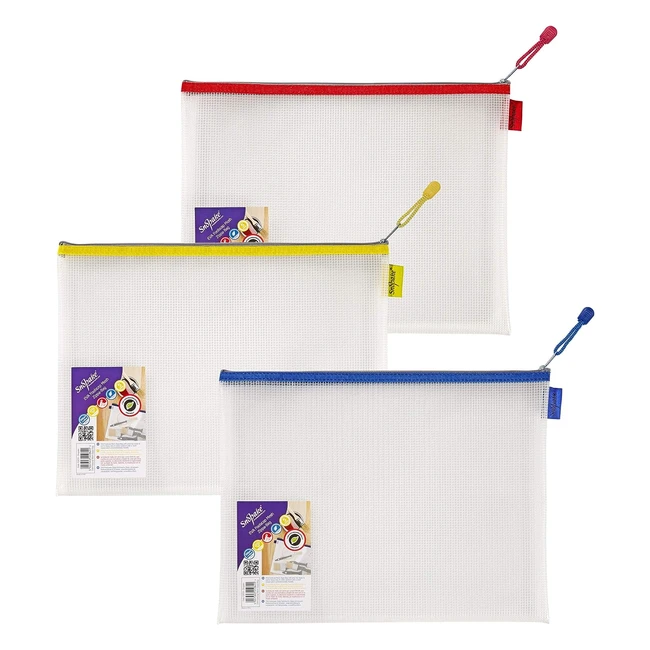 Snopake Foolscap Heavy Duty EVA Mesh Zippabag Pack of 3 - Transparent/Assorted - 15819