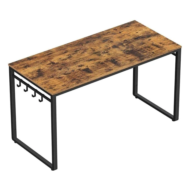 Vasagle Computer Desk with 8 Hooks - Industrial Design - Rustic Brown and Black - LWD58X