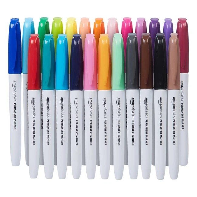 Amazon Basics Permanent Markers - Assorted Colours 24 Pack - Durable Fine Point - Bold Marks & Clean Lines