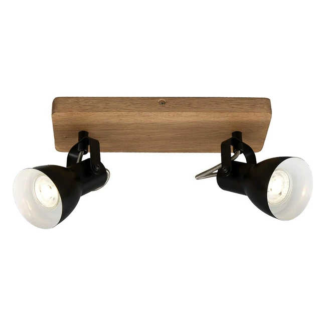 Foco Aplique Retro Vintage Giratorio e Inclinable - Briloner Leuchten - Ref. 2x GU10 MX 35W - Metal/Madera - Negro/Blanco