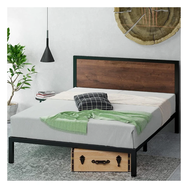 Zinus Mory 30cm Metal & Wood Platform Bed Frame - Easy Assembly, Brown