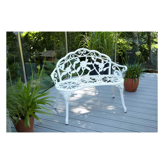 Outdoor Seating: Home Source Cast Iron Garden Bench - White, 2 Seater