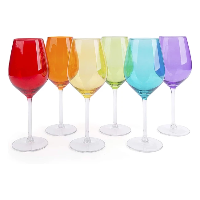 Verres à pied en verre multicolore - Lot de 6 - Contenance 50cl - Hauteur 23cm