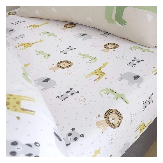 Catherine Lansfield Kids Roarsome Animals Fitted Sheet - Easy Care - Natural