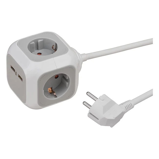 Regleta de enchufes Brennenstuhl Alea Power con carga USB y 4 tomas de corriente - Cubo gris