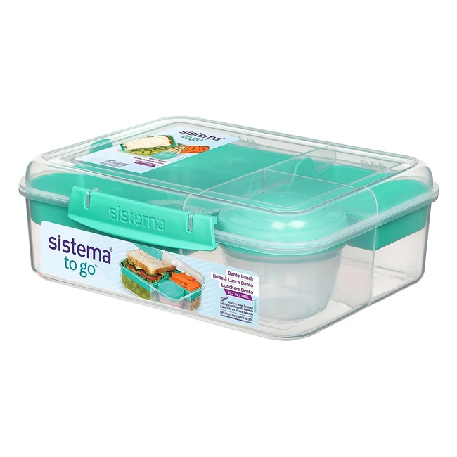 Sistema Bento Box to go Brotdose mit Fächern 165L - Lunchbox mit Joghurt-Fruchtbehälter - BPA-frei - Blaugrün