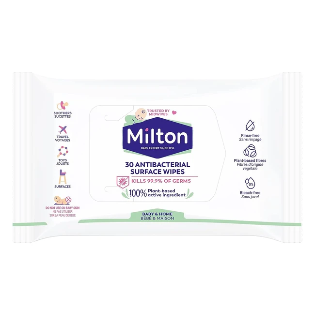 Milton Antibacterial Surface Wipes - Kills 99.9% of Germs - 7 Packs