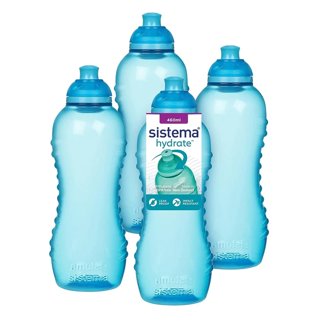 Sistema Twist N Sip Squeeze Sportswasserflasche, auslaufsicher, 460ml, BPA-frei, blau, 4er-Pack