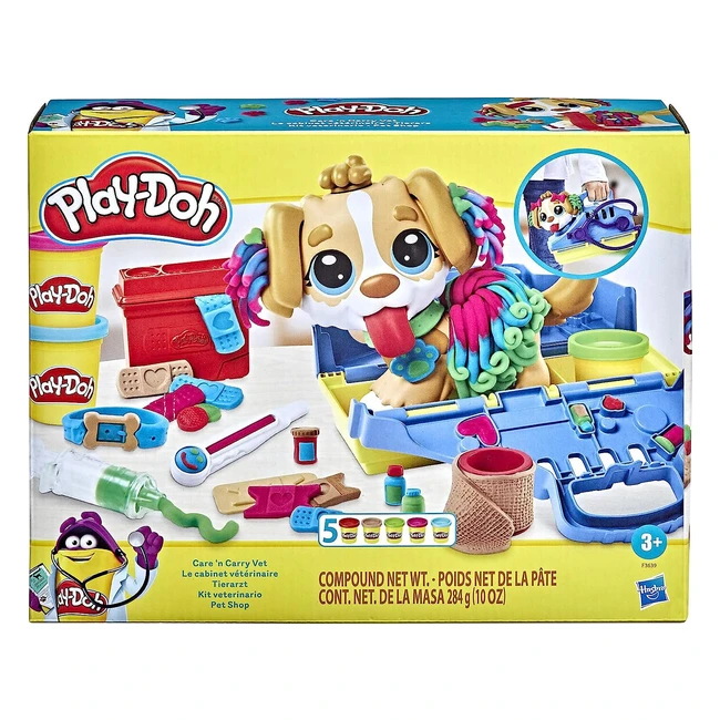 Play-Doh Tierarzt Spielset mit Spielzeughund Tragebox 10 Knetwerkzeugen und 5 