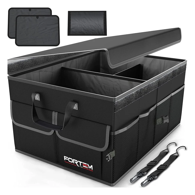 Fortem Car Boot Organizer - Collapsible, Multi-Compartment, Non-Slip Bottom - Black