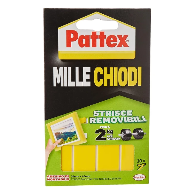 Pattex Millechiodi Biadesivo - Strisce Adesive Ultraforti - 10 Strisce - 20x40mm