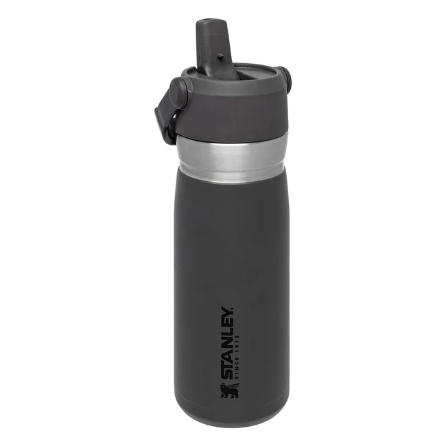 Stanley Iceflow Flip Straw Trinkflasche Edelstahl mit Strohhalm 065 L22 oz, Kohle, auslaufsicher, hält 12 Stunden kalt, BPA-frei, spülmaschinenfest