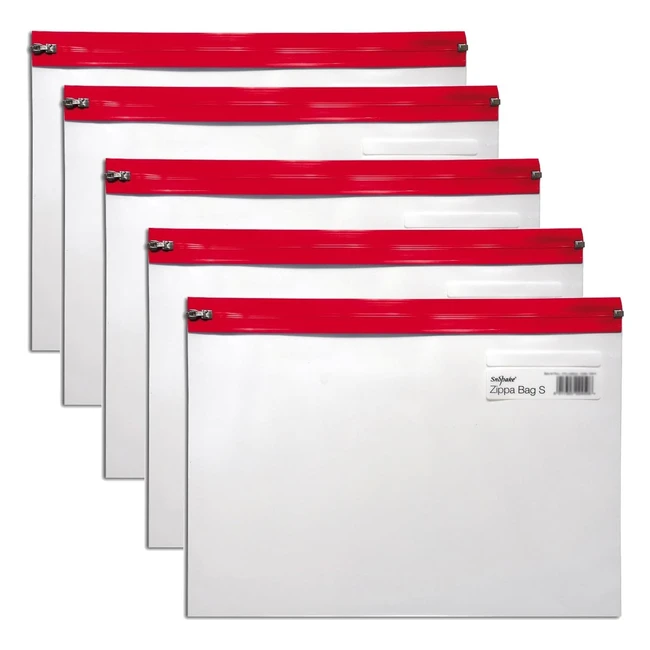 Snopake A4 Plus Zippabag S Classic - Pack of 5 - 370 x 260mm - Transparent/Red - Ref 12805