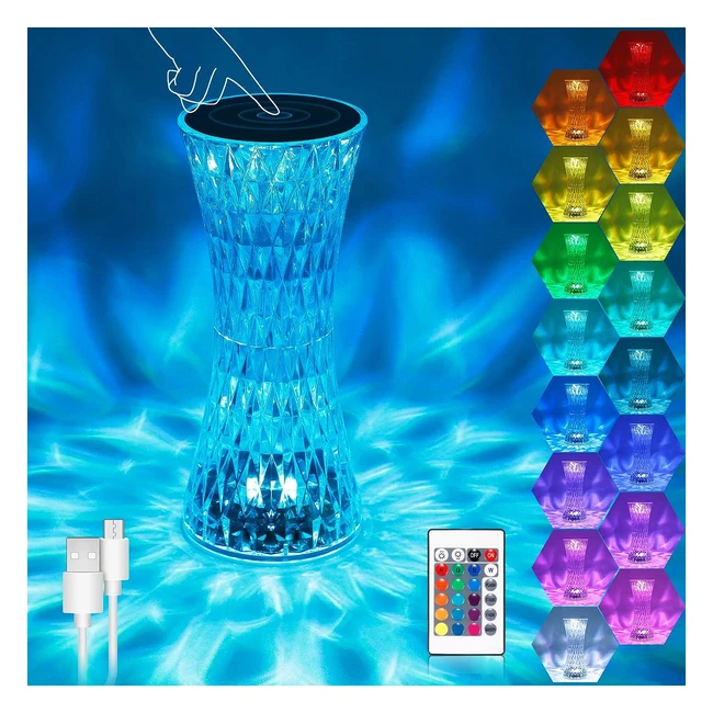 Lampe de table en cristal RGB Sunjuly - 16 couleurs et 4 modes - Lampe de chevet romantique pour chambre - Réf. XYZ