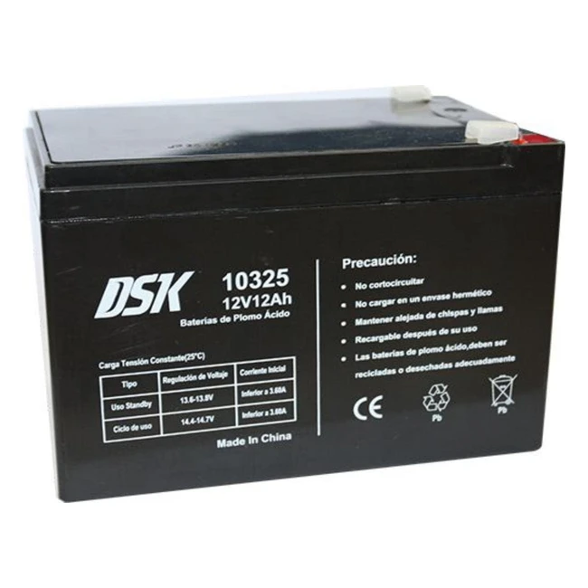 Batteria al Piombo DSK 12V 12Ah - Ideale per Allarmi Domestici, Giocattoli Elettrici, Recinzioni - Nera (Ref. 10325)