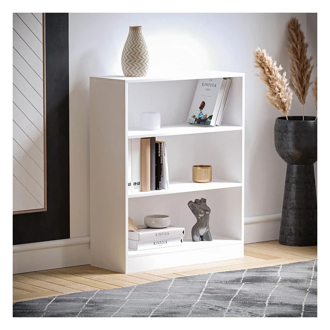 vida designs Cambridge Bücherregal, 3 Ebenen, niedrig, weiß, Holzregaleinheit für Büro und Wohnzimmermöbel