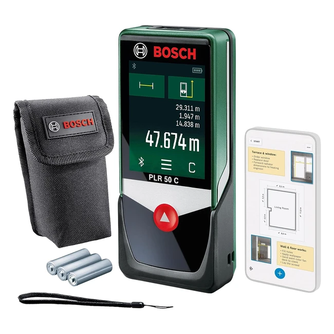 Bosch Laser Entfernungsmesser PLR 50 C Messbereich 005-50 m Touchscreen-Displa