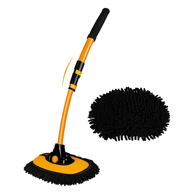 Kit Spazzola Pulizia Auto Telescopica 43 Asta in Lega di Alluminio - Curvata, Lavaggio Esterno, Senza Graffi