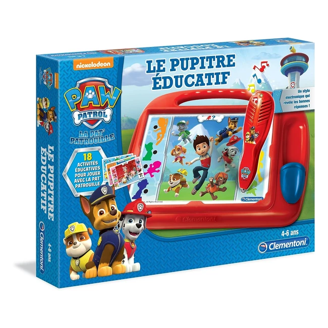 Clementoni Pupitre Educatif Pat Patrouille - Quiz interactif - 18 activités - Stylo électronique avec effets sonores et lumineux - 4-6 ans