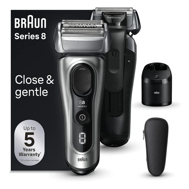 Braun Series 8 Electric Shaver for Men - Close Shave, Precision Trimmer - 8567CC Silver