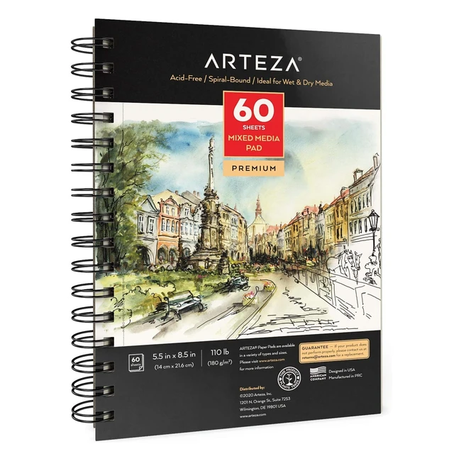 Bloc de dibujo Arteza 14x216 cm 60 hojas - Papel 180 gsm - Para medios húmedos y secos