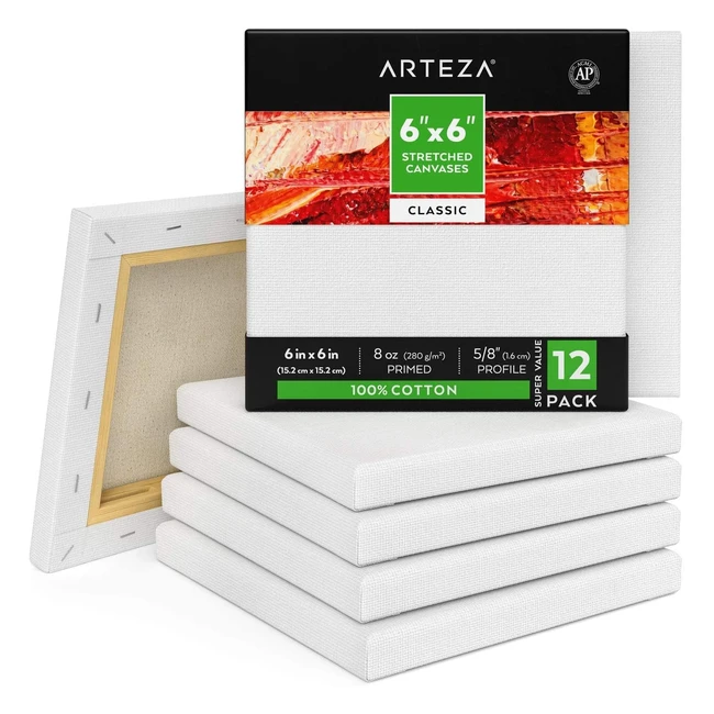 Lienzos Blancos Arteza 152x152 cm - Pack de 12 - 100% Algodón - Para Pintura Acrílica, Óleo y Medios Húmedos