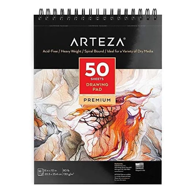 Cuaderno de dibujo Arteza 8x10 - 50 hojas 130g - Ideal para lápiz, carbón, cera y bolígrafo