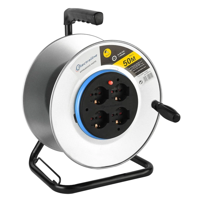 Avvolgicavo Electraline 49014 senza cavo in metallo antiruggine con 4 prese italiane Schuko - Uso professionale