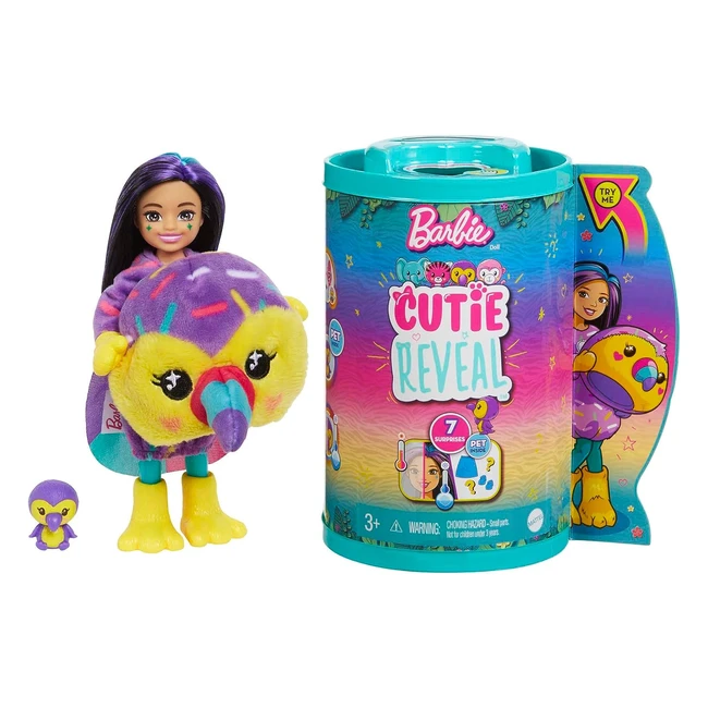 Barbie Small Dolls and Accessories - Cutie Reveal Chelsea Doll with Toucan Plush Costume - 7 Surprises