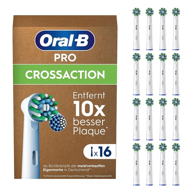 Oral-B Pro CrossAction Ersatzbürstenköpfe für elektrische Zahnbürste, 16er Pack, überlegene Zahnreinigung, X-Borsten, Original Oral-B Zahnbürstenaufsatz