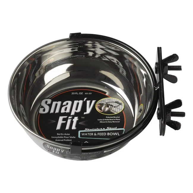 Midwest Homes for Pets Snapy Fit Food Bowl - 20 oz - Easily Affixes to Metal Dog Crate - Small Breed - Stainless Steel